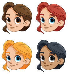 Four diverse cartoon kids with cheerful expressions