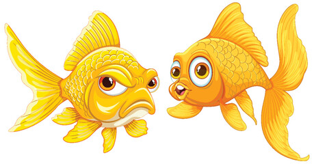 Two cartoon goldfish with expressive faces - 781864490