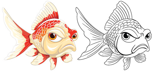 Two cartoon fish with expressive grumpy faces. - 781864674