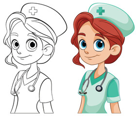 Colorful and outlined nurse character drawings - 781864679