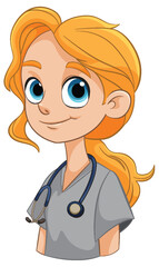 Cartoon of a smiling female nurse with stethoscope - 781864686