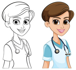 Color and outline of a smiling nurse character - 781864855