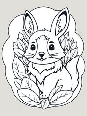 vector coloring book with  cartoon animal sitting in the leaves