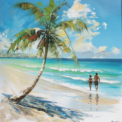 Naklejka premium beach with palm trees