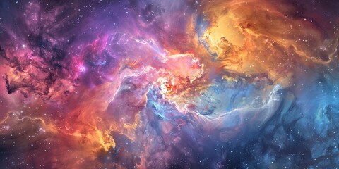 A stunning display of an intense nebula, with colorful gases intertwining and stars sparkling across the cosmic landscape.