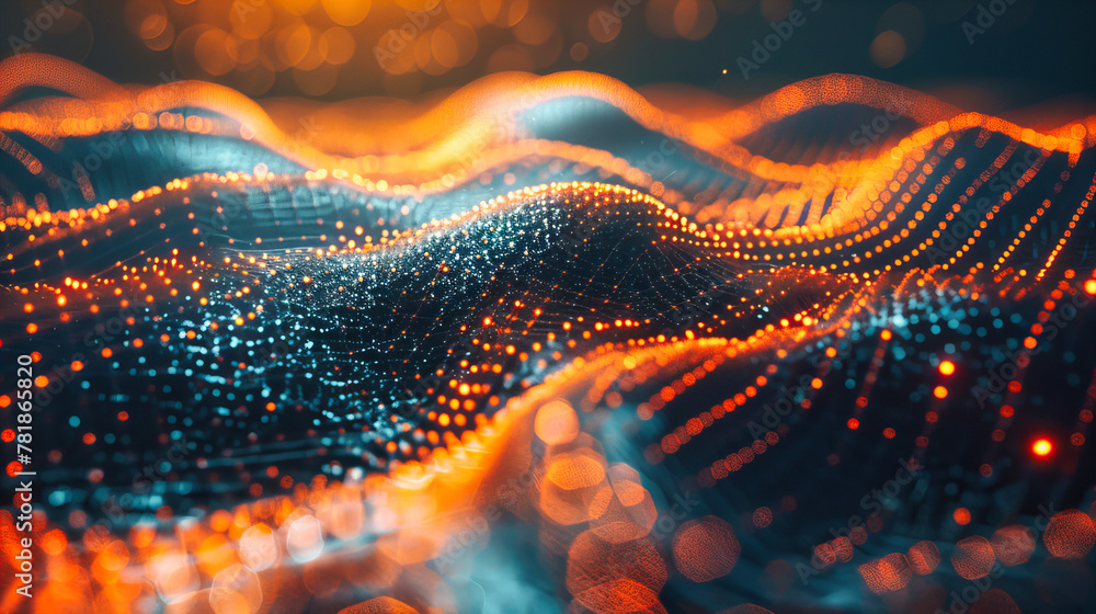 Poster virtual network grid, abstract technology wave, digital connection and futuristic science concept