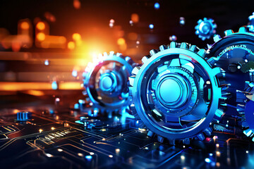 Innovation computer data cogs technology banner background.