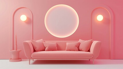 Round cute sofa, wall art frame background