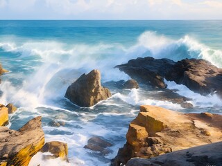 Obraz premium waves and rocks