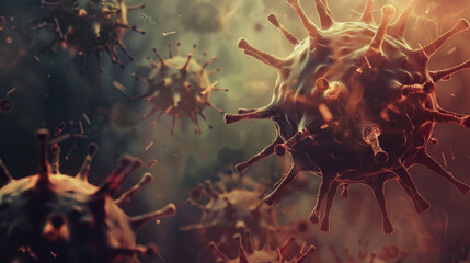 Macro shot of infectious agents with a warm background.
