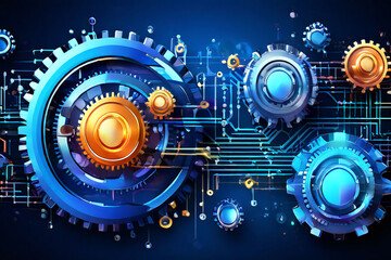 Innovation computer data cogs technology banner background.