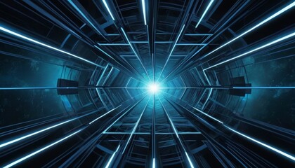 A sci-fi tunnel leads towards a bright light, symbolizing discovery and the journey into the future. AI Generation