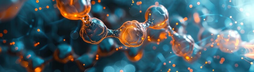 Glowing Molecular Chain in Close-up View