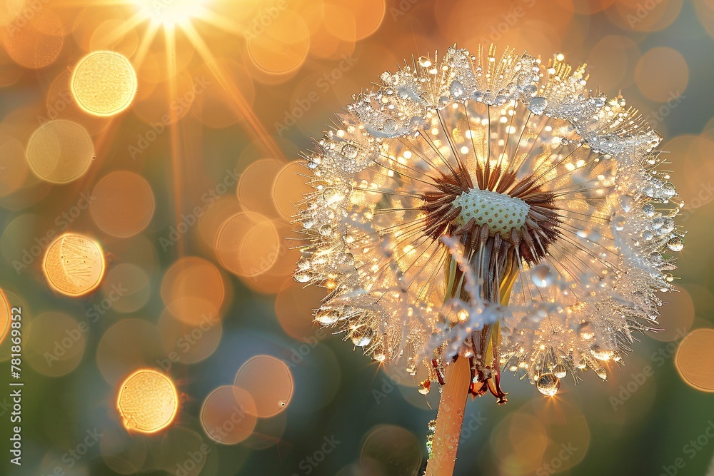 Poster dandelion dreamscape a close-up of a dandelion seed in a field of blurred sunlight generative ai