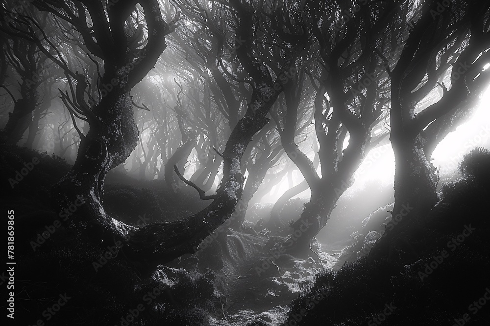 Poster mystical forest a path through the enchanted woods generative ai