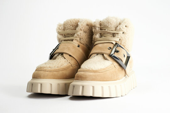 winter suede boots. shoes still life. stylish baby boots