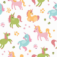 Seamless pattern with cute unicorns. Design for fabric, textiles, wallpaper, packaging.  