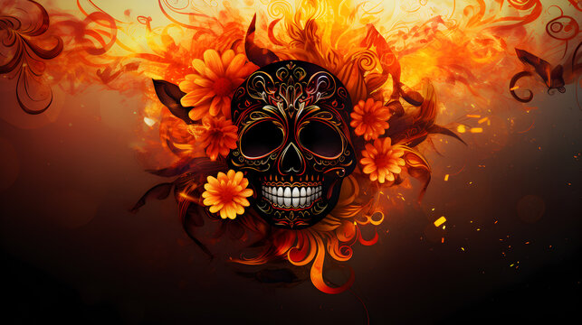 Tattoo flowers celebration design background death mexico decorative head floral mexican dead skull sugar culture art