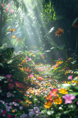 Obraz na płótnie Canvas Ethereal Garden Glowing Flora and Petal Mosaic