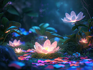 Fototapeta na wymiar Ethereal Floral Wonderland Luminous Botanicals in Mosaic Embrace