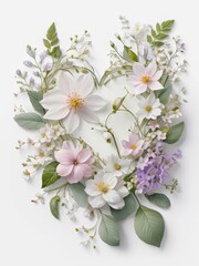 Naklejka na ściany i meble 3d wild flowers, leaves, nature, soft colors, freshness, pastel tones on white background 