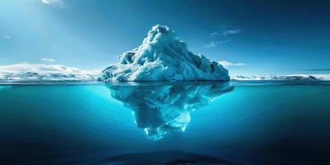 Hidden potential metaphor, challenges, hidden talents work out background inspiration improvement concept. Tip of the iceberg floating a hidden huge block underwater