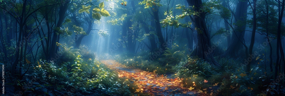 Poster the enchanted path a journey through the whispering woods generative ai