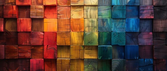Vibrant Mosaic A Colorful Display of Wooden Blocks Generative AI