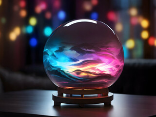 Aurora Orb" Mood Lamp: An interactive mood lamp that changes colors and patterns based on the music it hears Ai generative 