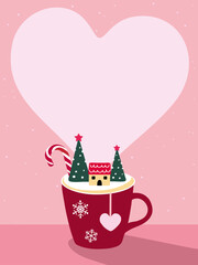 Teacup background illustration with winter scenery