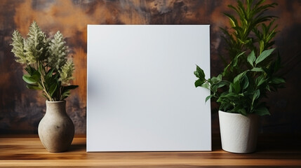  branding notice board mockup on a wooden table with white empty paper copy space for edits 