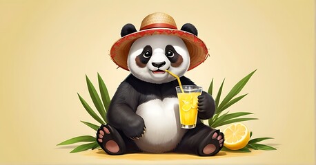 isolated on soft background with copy space funny Panda summer style concept, illustration