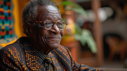 Fototapeta premium Elderly African Man Smiling in Traditional Clothing