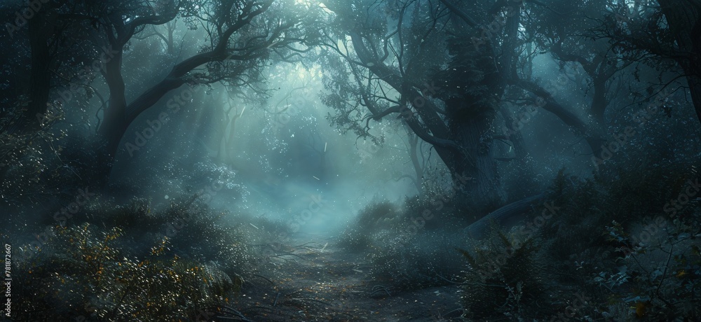 Poster the enchanted path a journey through the whispering woods generative ai