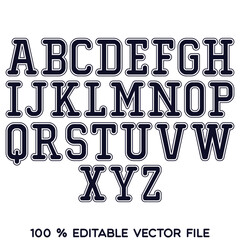 Classic college font. Vintage sport font in american style for football, baseball or basketball logos and t-shirt. Athletic department typeface, varsity style font. Vector