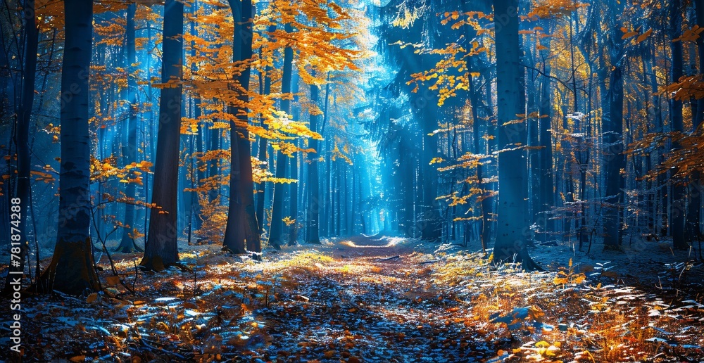 Poster autumnal path through a forest of aspens generative ai