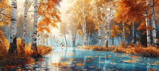 Autumnal Serenity A Forest Stream Amidst Fall Colors Generative AI