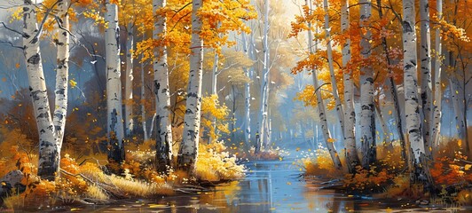 Autumnal Serenity A Painting of a Tranquil Forest Stream Generative AI