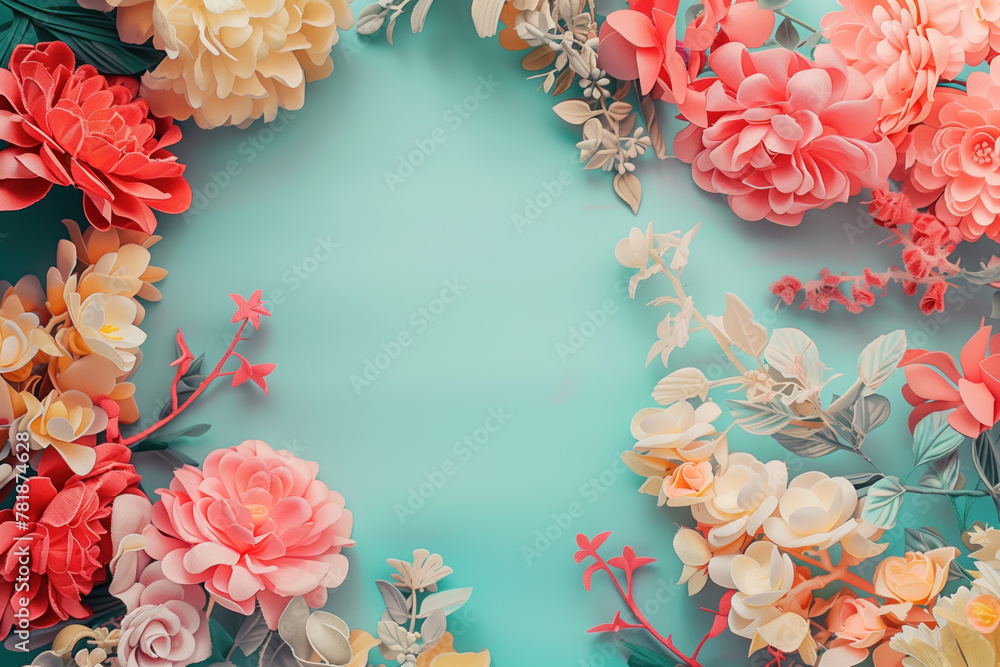 Poster flowers frame background, gentle colors. background image. created with generative ai technology.