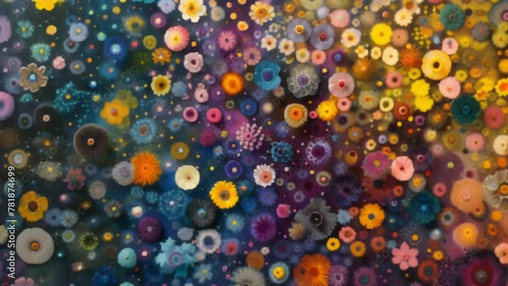 Poster a vast field of conidia each one a different color forming a beautiful mosaic of shapes and patterns