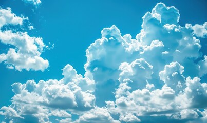 Vibrant Blue Sky Adorned with Fluffy White Clouds