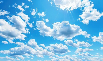 Vibrant Blue Sky Adorned with Fluffy White Clouds