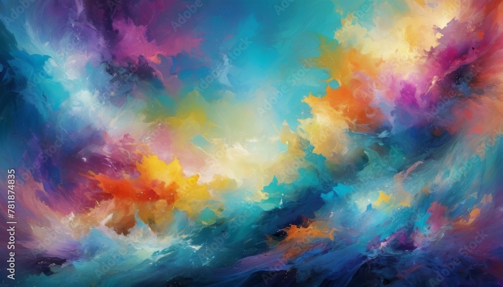 Poster an abstract painting with a swirl of ethereal colors blending into a dreamlike cloudy texture, evoca
