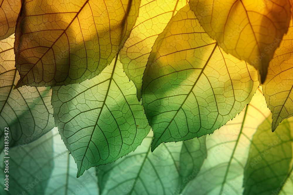 Poster the symphony of nature a close-up view of leaves in a forest generative ai