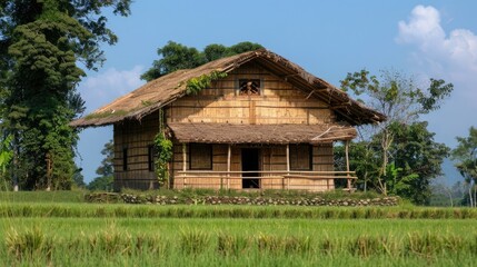 Fototapeta na wymiar Bamboo House in Nepal: A Beautiful Example of Rural Architecture with Bamboo and Wood