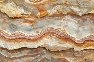 Banded Sedimentary Rock with Wavy Textured Strata. Geology of Sandstone Layers and Nature's Art on Rock Surface - obrazy, fototapety, plakaty