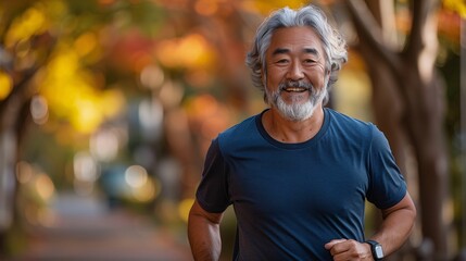 Smiling Senior Man Jogging Outdoors