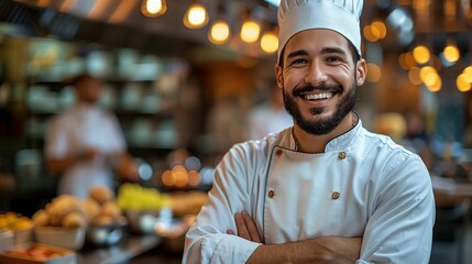 Smiling Male Chef in Professional Kitchen