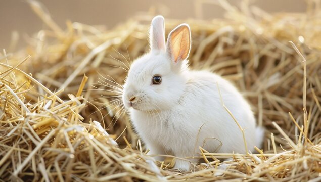 The Curious White Bunny in the Hay Generative AI