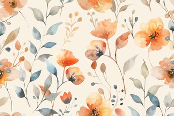 Retro Watercolor Blossoms flowers 